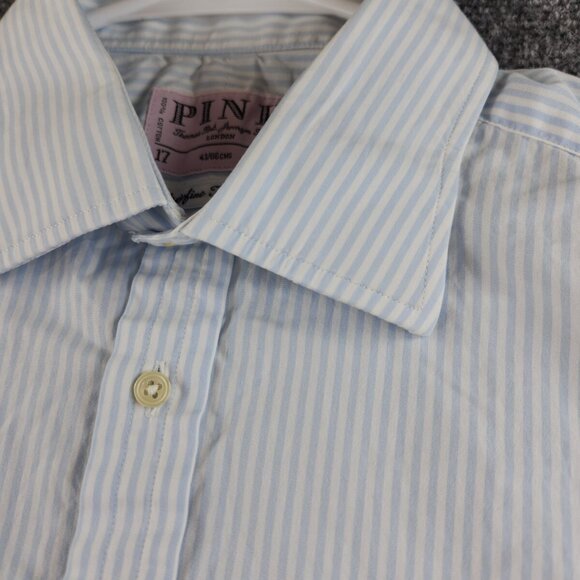 Thomas Pink Long Sleeve Button Up Cotton Ireland Blue Striped Superfine 17 34 - Picture 11 of 16